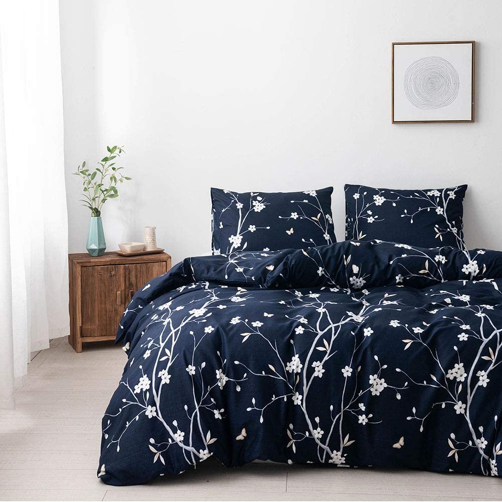 Price:$23.79 Queen Floral Duvet Cover Full Navy Blue Plum Blossom Duvet Cover Set,Boho Bedding Set 3pcs Botanical Duvet Cover Zipper Closure Hotel Quality : Home & Kitchen