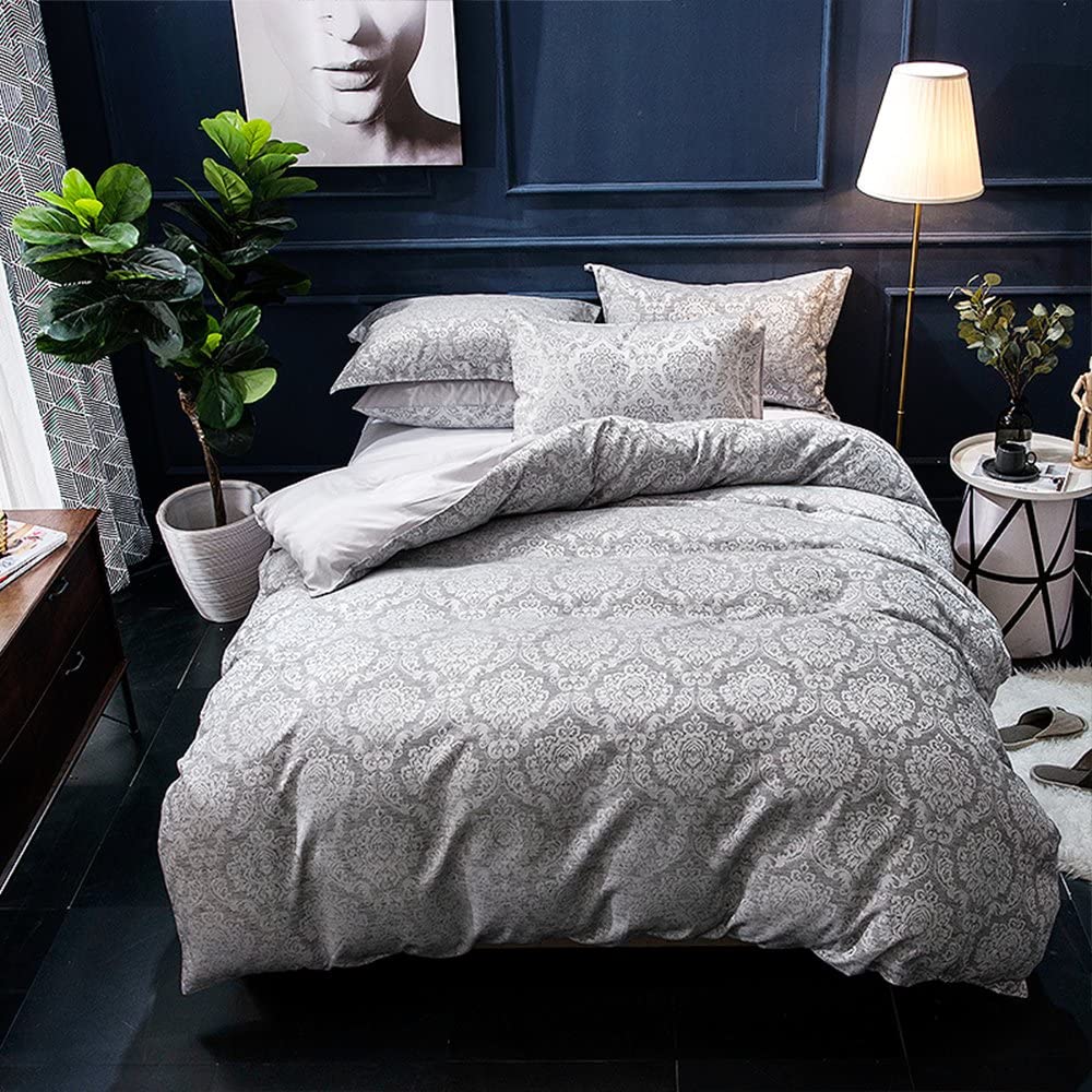 Price:$49.99 Paisly Duvet Cover Set, Classic Damask Jacquard Duvet Cover Set - Full/Queen Gray : Home & Kitchen
