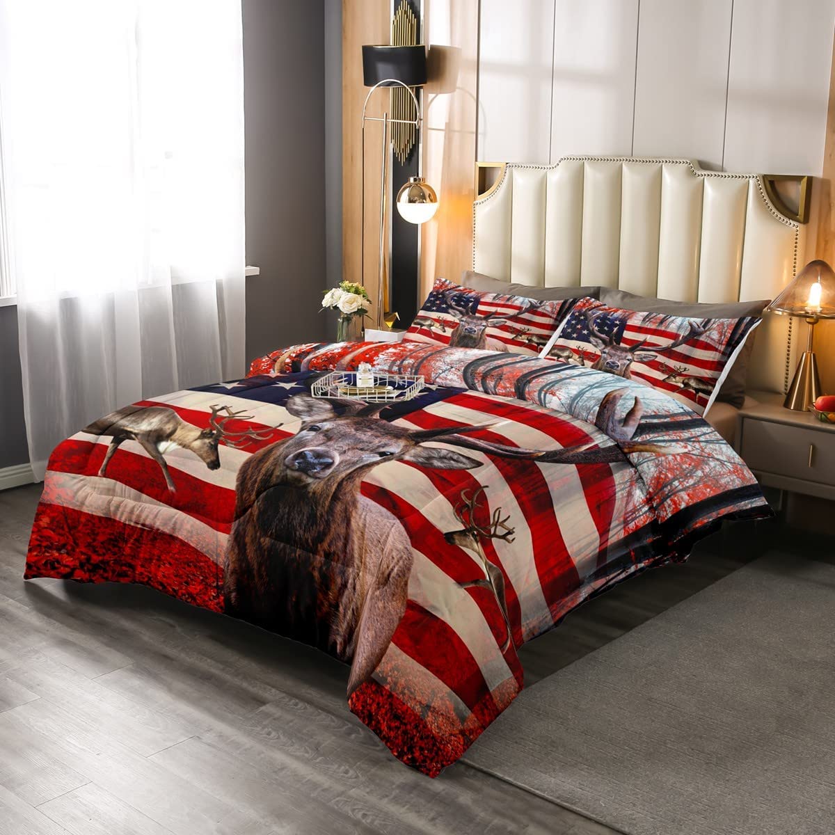 Price:$52.99 Flag Comforter Set, Cute Deer Down Comforter Full For Kids Boys Teens, United States Bedding Set Usa Federations Stars Duvet Sets Geometric Stripes Bedroom Decor With 2 Pillowcases : Home & Kitchen