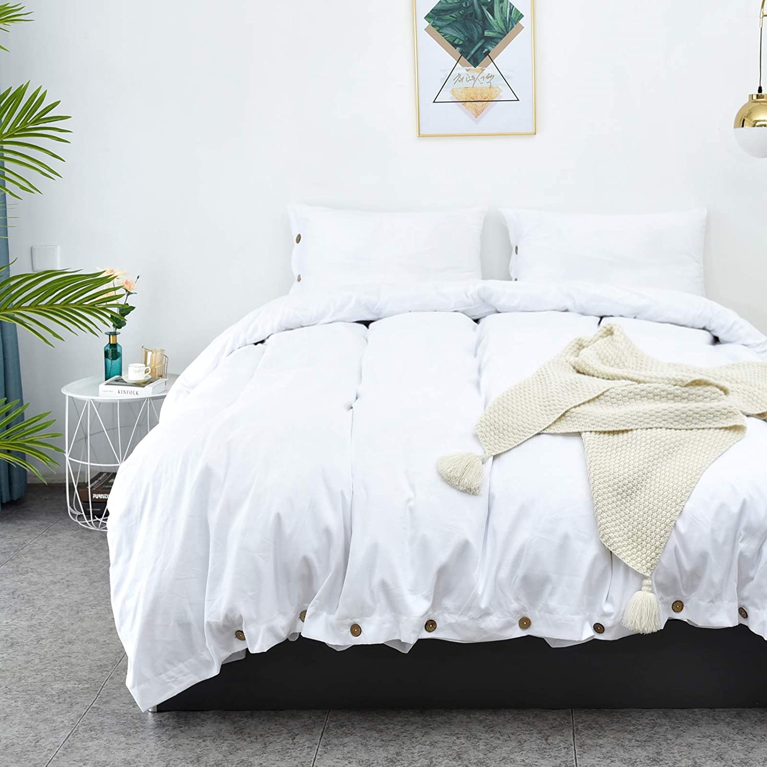 Price:$19.99 Duvet Cover Twin, White Farmhouse Duvet Cover Set, Soft Microfiber Comforter Cover Hotel Button Bedding Duvet Cover 2 Pieces : Home & Kitchen