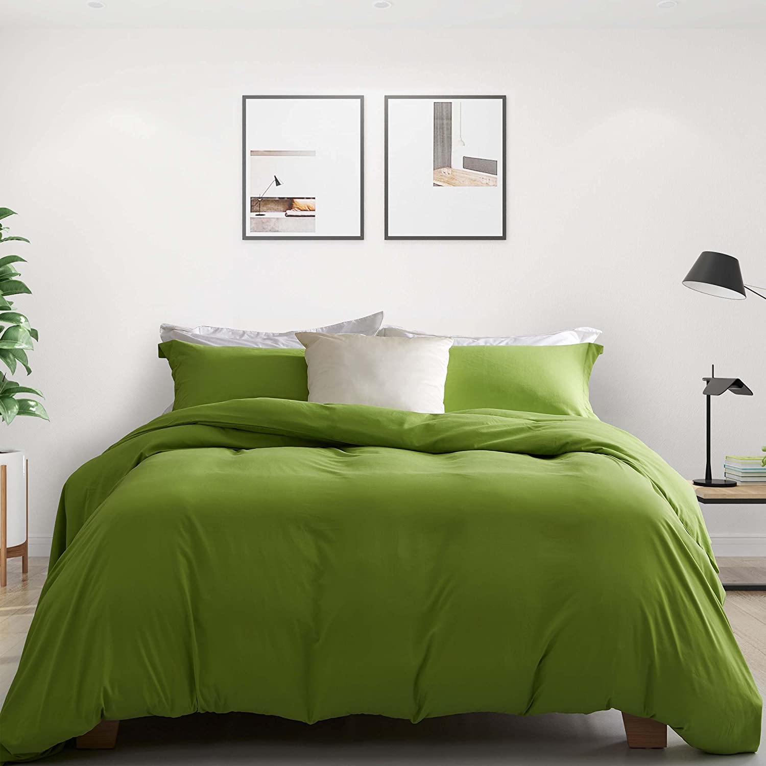Price:$39.99 3 Pieces Duvet Cover Set Lime Green Bedding Set Full/Queen Size Skin-Friendly Brushed Microfiber Comforter Cover 1 Soft Cover 2 Pillow Cases with Concealed Button Closure and Ties-90x90inches : Home & Kitchen