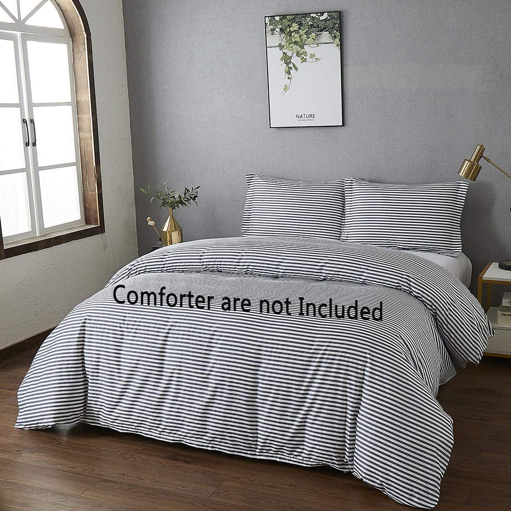Price:$19.99 Season Bedding Duvet Cover Sets Full Size with 2 Pillow Shams and Zipper Closure Super Soft Brushed Microfiber Comforter Cover 3 Piece (Stripe Navy Color) : Home & Kitchen