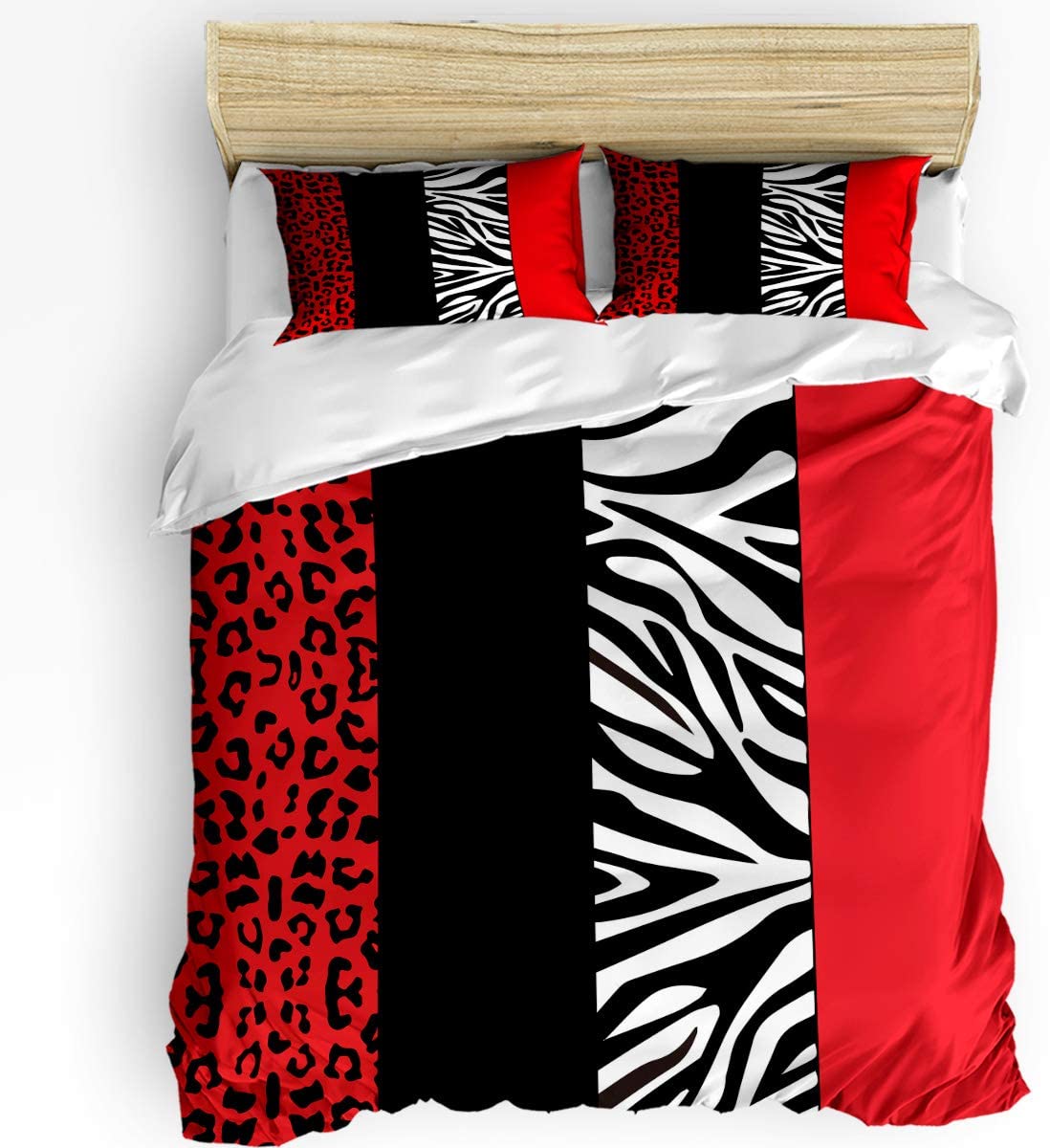 Price:$83.86 1998 3 Pieces Duvet Cover Sets Red Leopard and Zebra Soft Bedding Sets with Zipper Animal Print Include 1 Comforter Cover and 2 Pillow Shams Full Size : Home & Kitchen