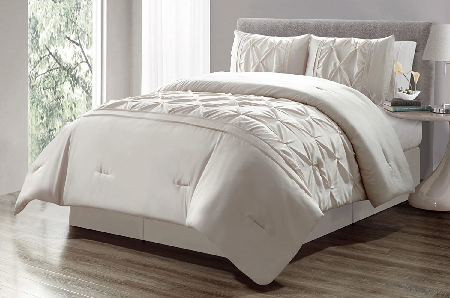 Price:$29.21 3 Piece King Size Solid Light Grey Double-Needle Stitch Puckered Pinch Pleat Stripe Duvet Cover Set : Home & Kitchen