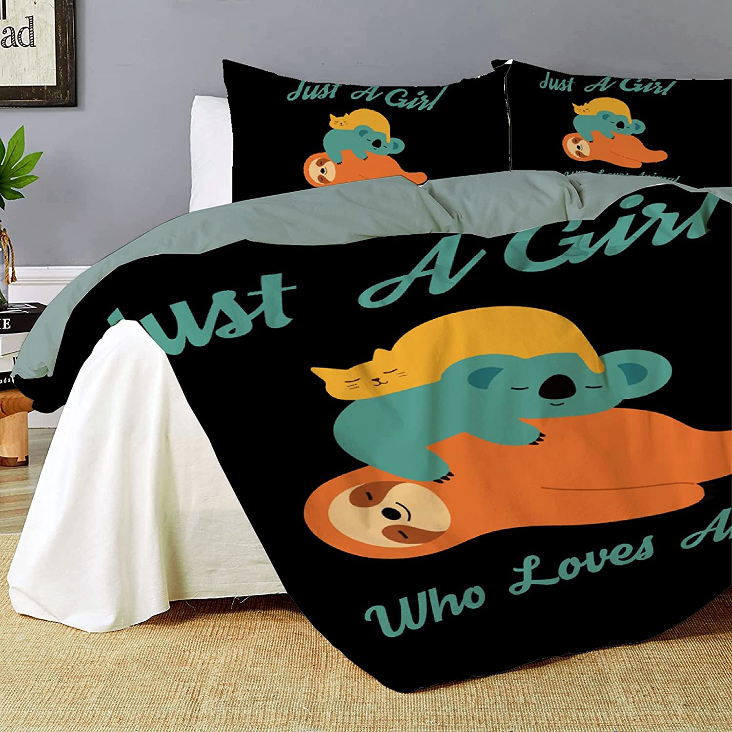 Price:$79.99 Just a Girl Loves Animal Bedding Set Twin 68”x87” | 3 Pcs Comforter Cover with Pillow Shams Set | Quilt Cover Set Duvet Cover Pillowcase Set | Corner Ties & Zipper Closure : Home & Kitchen