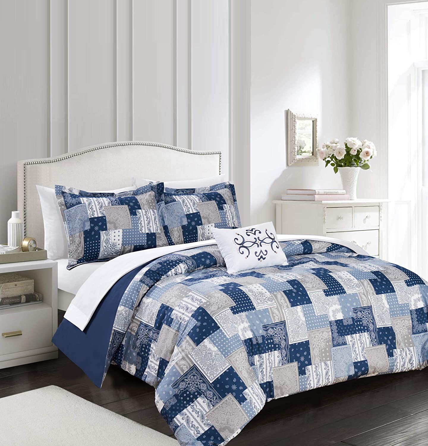 Price:$50.39 Home Utopia 4 Piece Reversible Duvet Cover Set Patchwork Bohemian Paisley Print Design Bedding-Decorative Pillow Shams Included, Queen, Blue : Home & Kitchen
