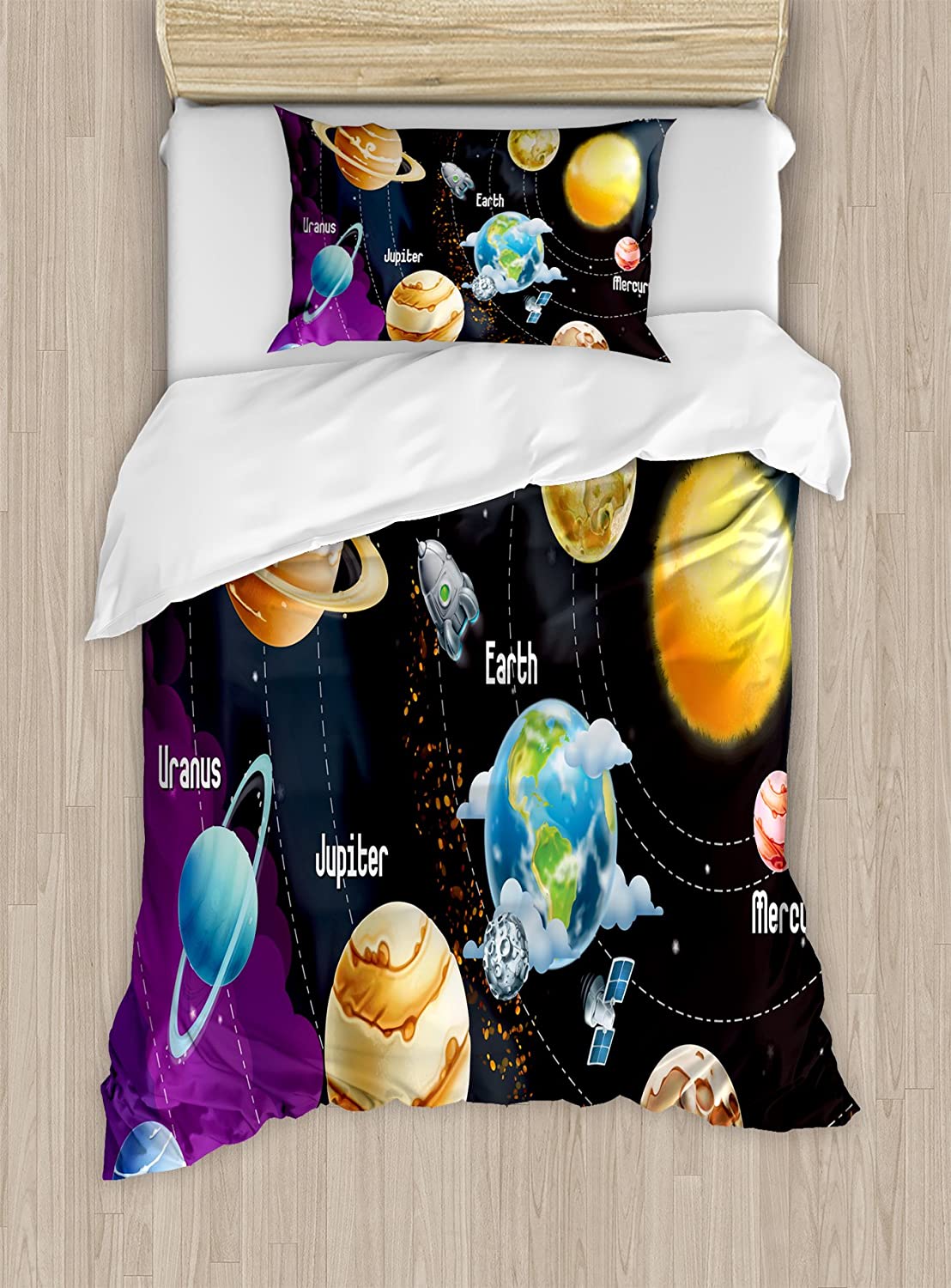 Price:$59.95 Outer Space Duvet Cover Set, Solar System of Planets Milky Way Neptune Venus Mercury Sphere Illustration, Decorative 2 Piece Bedding Set with 1 Pillow Sham, Twin Size, Multicolor : Home & Kitchen