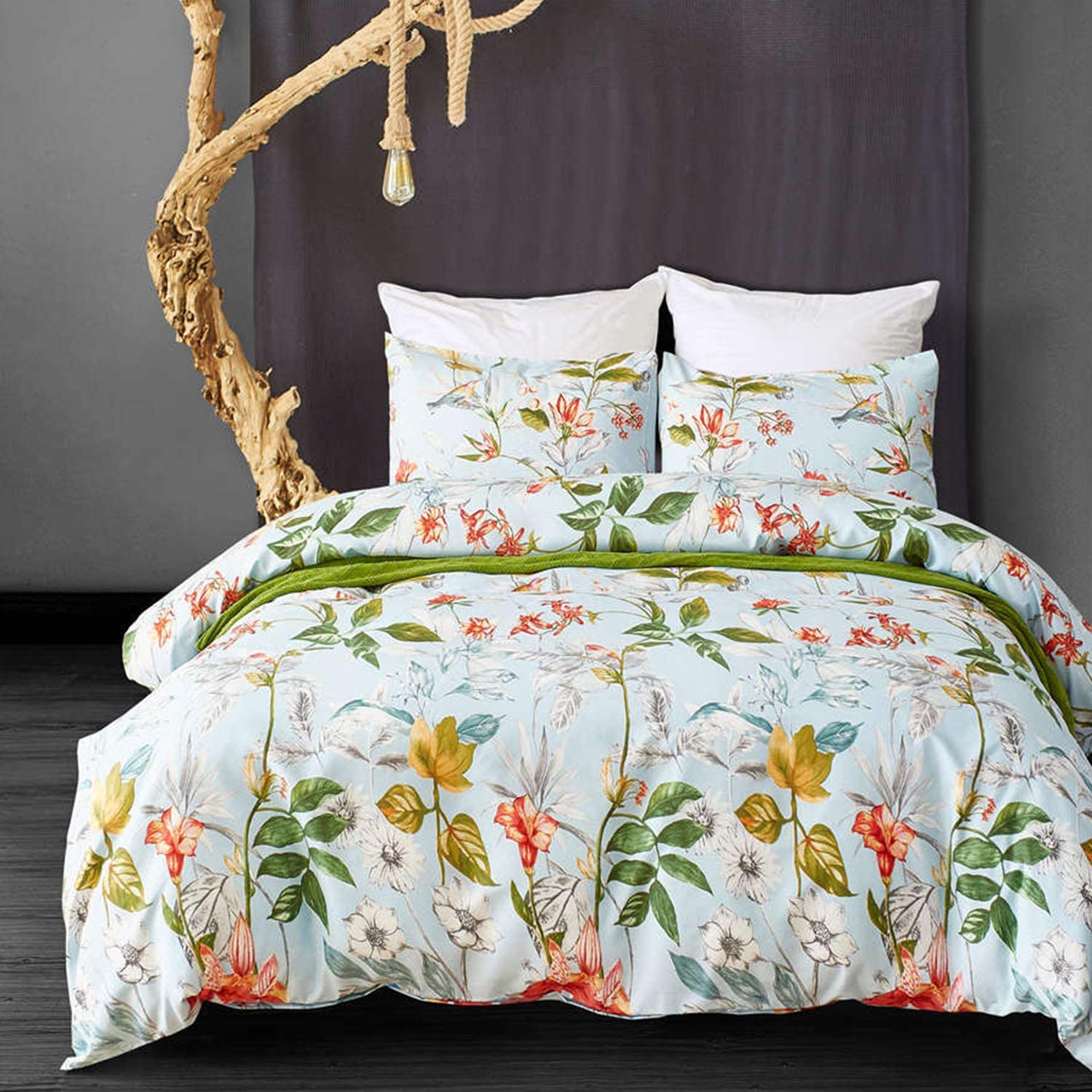 Price:$33.99 Duvet Cover Set Queen Size, 3 Pieces Ultra Soft Microfiber Bedding Set, Green Leaves Printed Pattern Comforter Cover with Zipper Closure and Corner Ties : Home & Kitchen