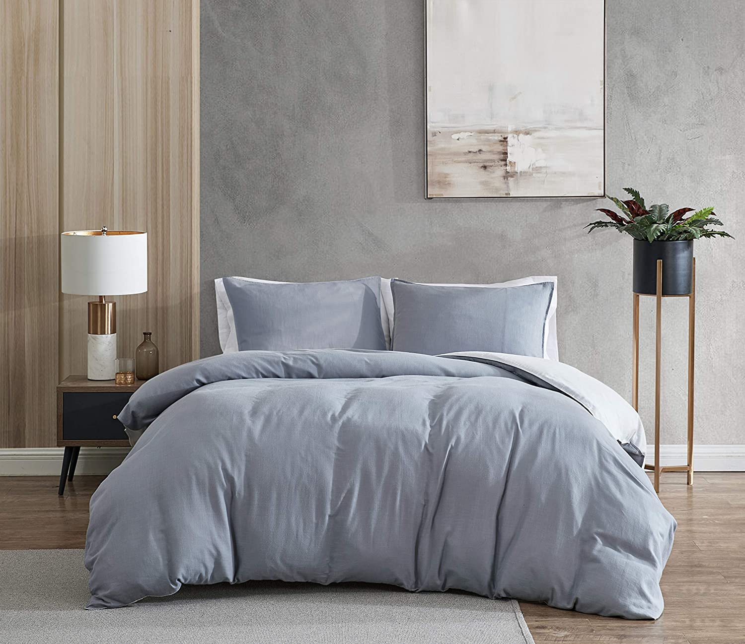 Price:$55.99 Cole New York | Nila Collection | Duvet Cover Set - 100% Cotton, Ultra-Soft & Reversible Bedding with Matching Shams, Softer After Each Wash, Queen, Grey : Home & Kitchen