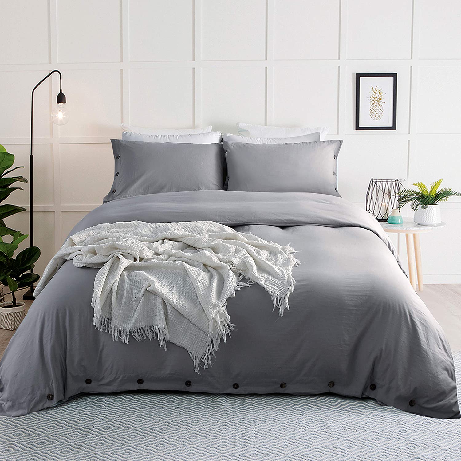 Price:$34.99 Finel 2Pcs Twin Duvet Cover Set - Washed Microfiber Comforter Cover Button Closure with 1 Pillow Sham, Solid Soft Bedding Set, 68 x 90 Inch, Grey : Home & Kitchen