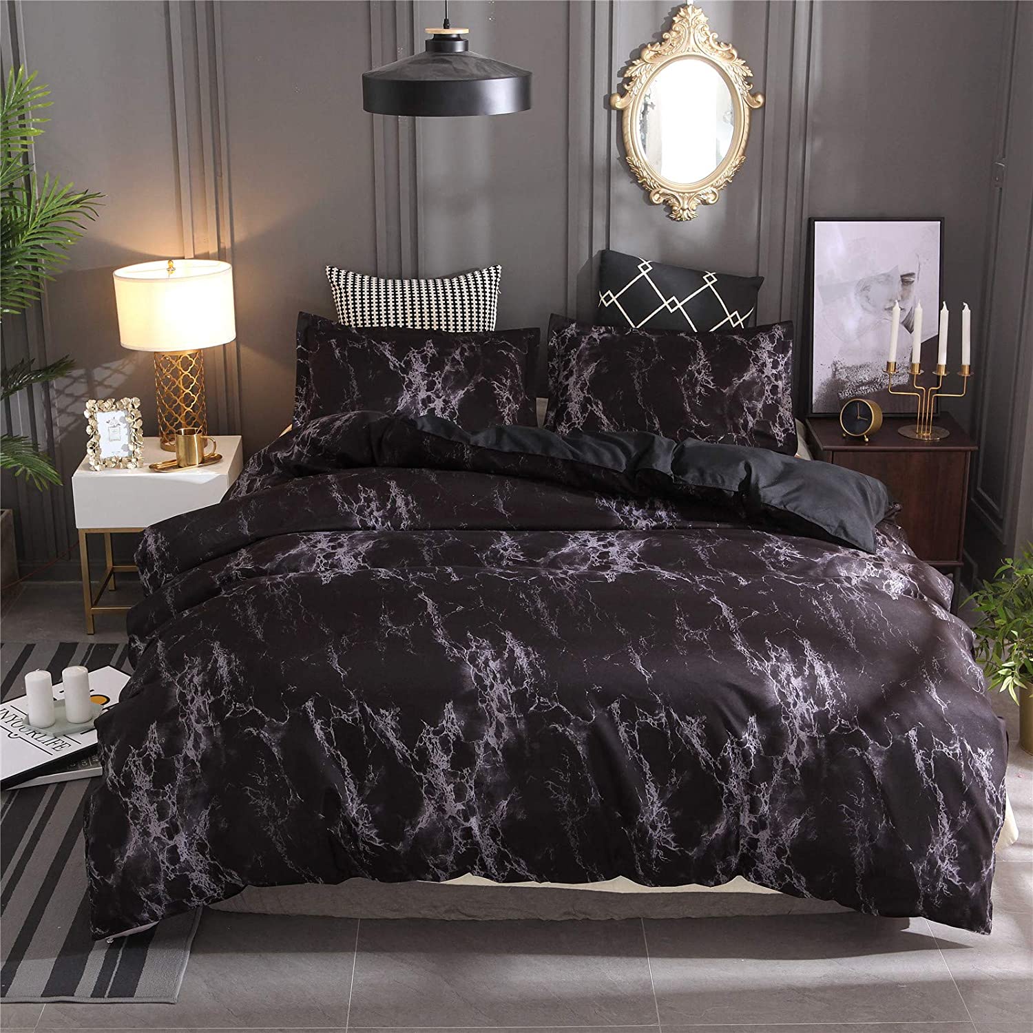 Price:$18.99 Black Marble Bedding Queen Duvet Cover Set Grey Marble, 3 Piece Microfiber Quilt Cover with Zipper Closure, Ties : Home & Kitchen