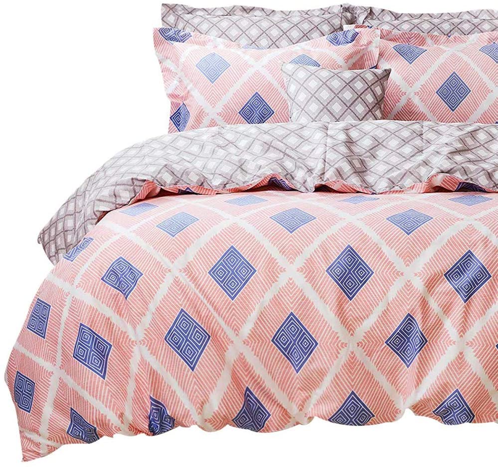 Price:$59.00 Pink Stripe with Blue Rhombus Geometry Duvet Cover Set Gray Reversible Super Soft 100% Cotton,3-Pieces Twin : Home & Kitchen