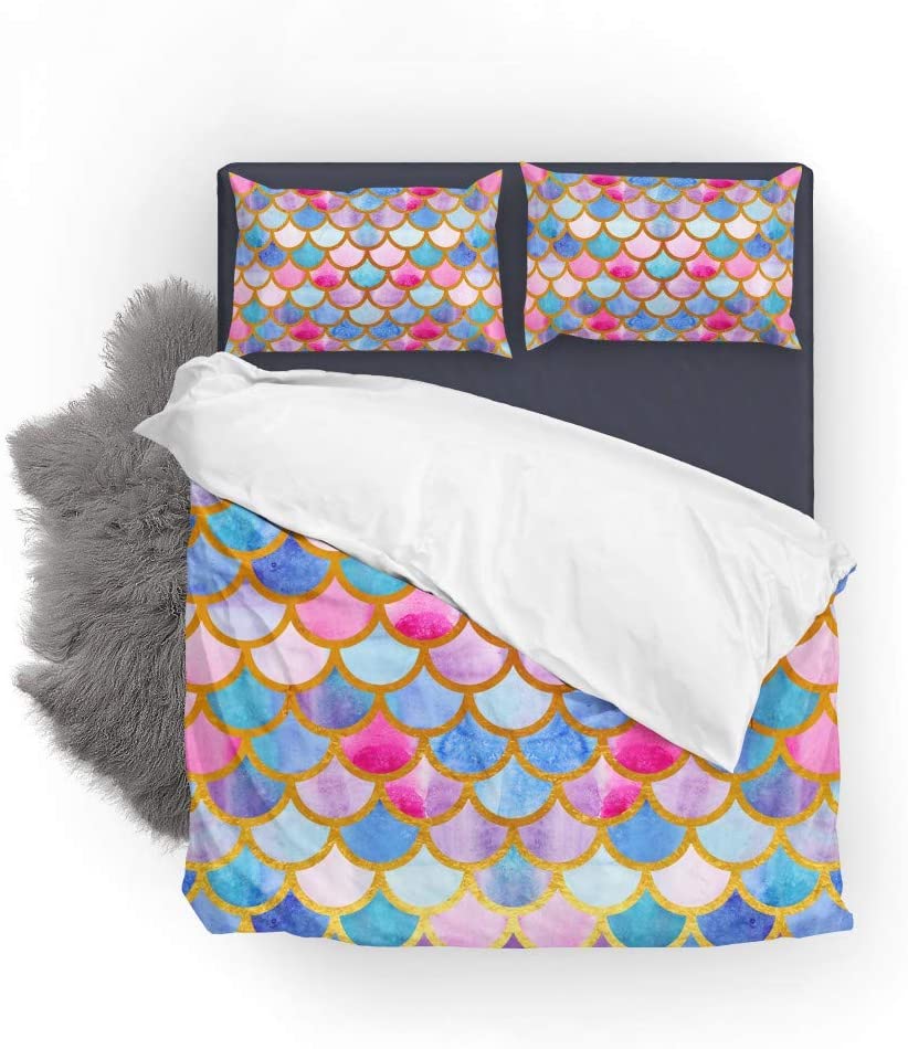Price:$47.99 Bedding Sets Queen Full Colorful Mermaid Scale Duvet Cover Set 2 Pillow Shams 3PCS Bedroom : Home & Kitchen