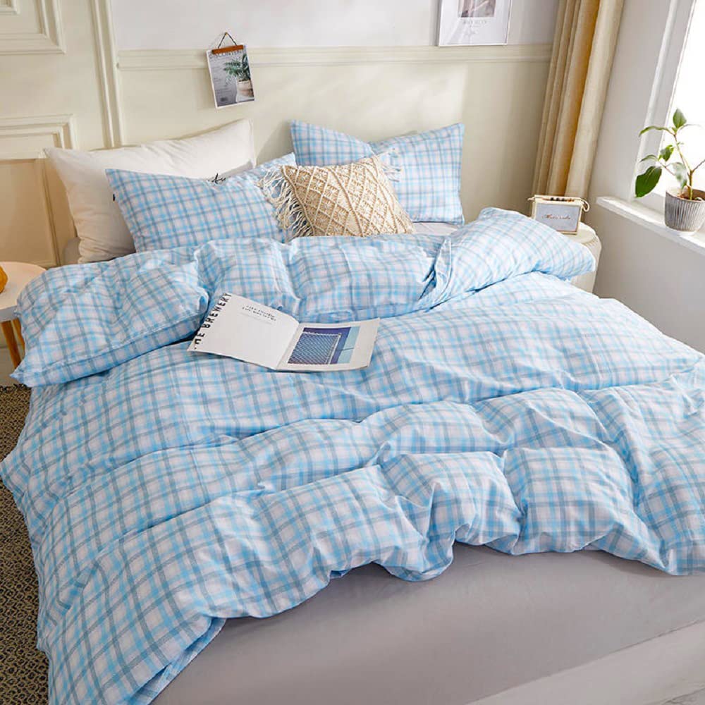 Price:$59.99 Duvet Cover Set Queen Size Blue Buffalo 100% Cotton Bedding Set Plaid Comforter Cover 3 Pcs with 2 Pillowcases, Lightweight and Soft : Home & Kitchen