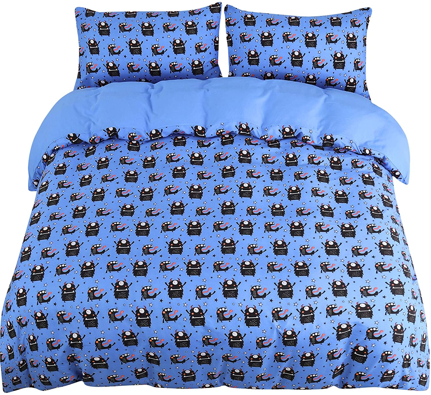 Price:$18.99 Kids Duvet Cover Set 3 Piece Bedding Set Soft Fade & Wrink Small Black Monster Print with 2 Pillowcases Twin : Home & Kitchen