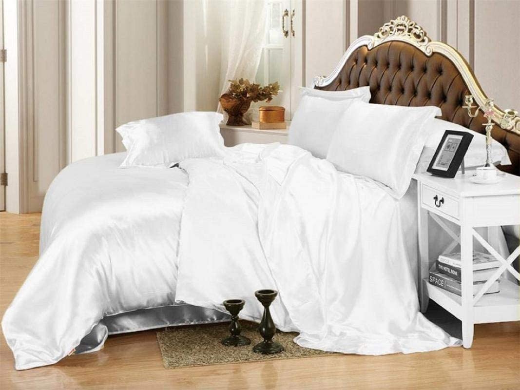 Price:$38.99 COLLECTION Stain 3 PCs Duvet Set Cozy Home Hotel Bedding Collection Fashions Satin Luxurious Smooth Silky 1 PCs Zipper Closer Duvet Cover & 2 PCs Pillowcases Queen Size White : Home & Kitchen