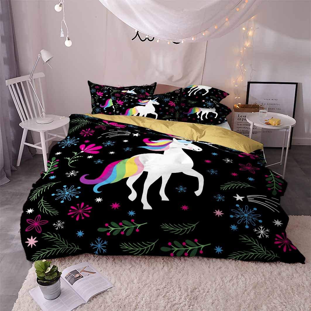 Price:$49.90 Lovely Cartoon Unicorn Print Bedding Set for Kids Girls(Duvet Cover Set+ 2 Pillowcases) Beautiful Duvet Cover Set : Home & Kitchen
