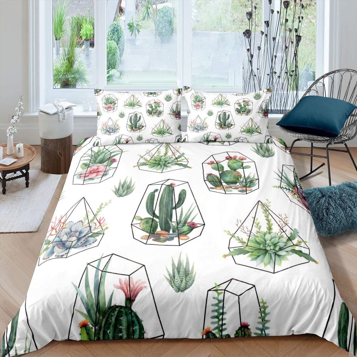 Price:$39.90 Cactus Comforter Cover Set Boho Succulents Duvet Cover Botanical Floral Geometric Bedding Set for Kids Boys Girls Green Plants Bedspread Cover Bedroom Collection 3Pcs Full Size : Home & Kitchen