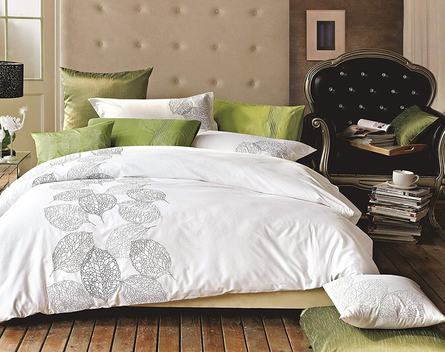 Price:$107.09 Home Turning Leaf Emb Duvet Set, King, White : Everything Else