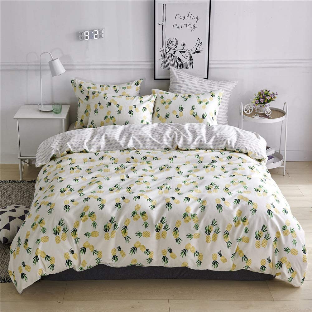 Price:$39.99 Pineapple Bedding Duvet Cover Queen Yellow Teens Bedding Sets Queen with 2 Pillow Shams Cotton Girls Comforter Cover Full for Kids Boys 3 Pieces Grid Reversible Duvet Cover : Home & Kitchen