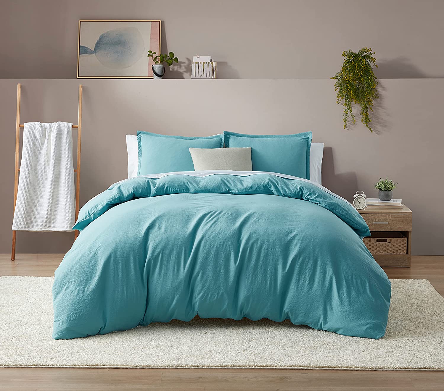 Price:$36.99 Turquoise Ruffle Duvet Cover Set 100% Microfiber Treated by Washed Cotton Process | Luxurious Ultra Soft Skin-Friendly Easy Case | 3 Pieces, Queen Size, Turquoise (Turquoise, Queen) : Home & Kitchen