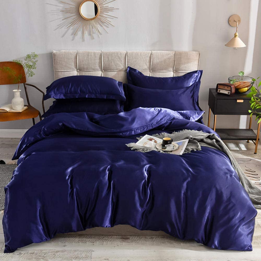 Price:$79.99 PC Satin Duvet Cover 600 Thread Counts 100% Silky Satin Navy|Oversized King Hotel Quality Duvet Cover Set with Zipper Closure & Corner Ties Luxury Soft Lightweight & Breathable Bedding Set : Home & Kitchen