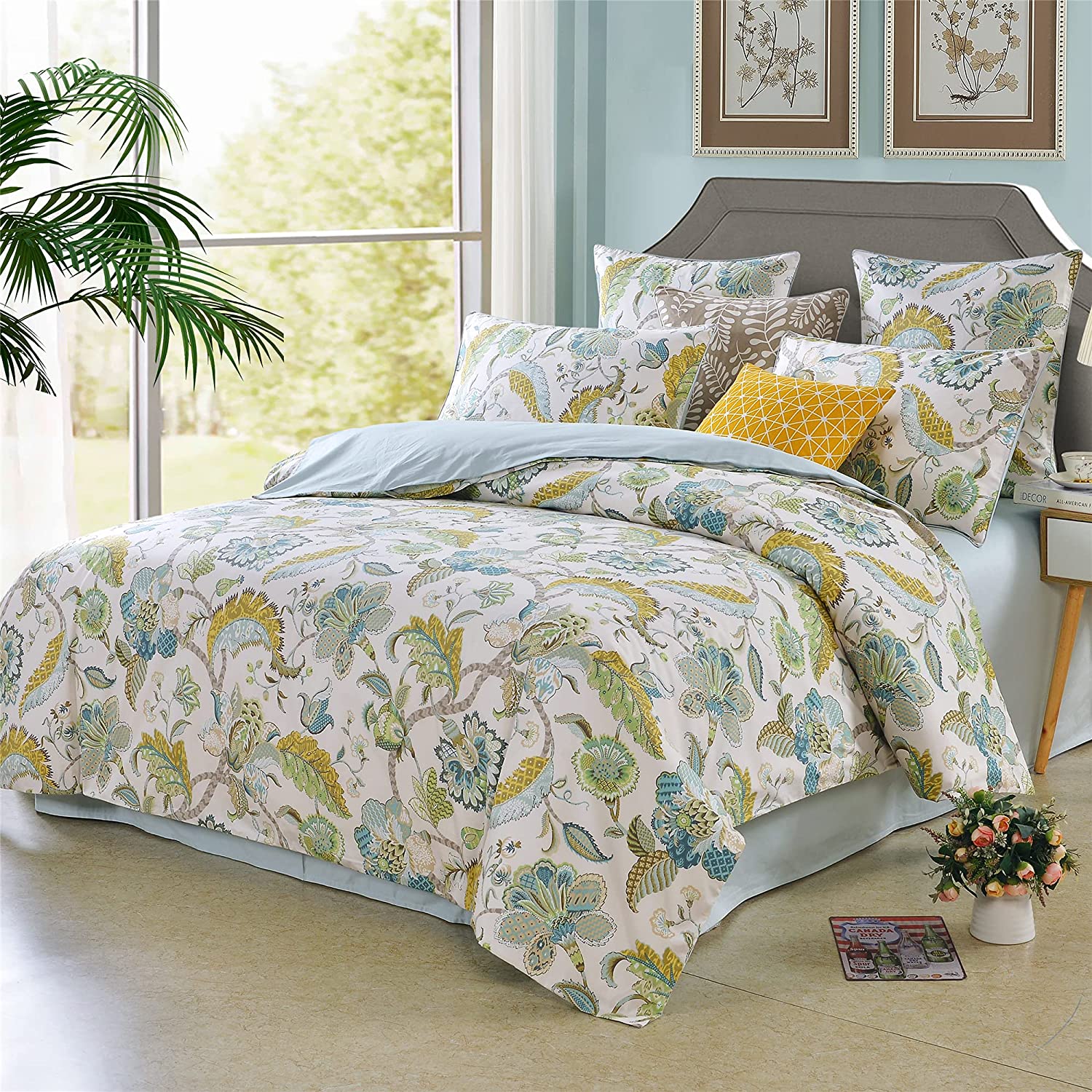 Price:$89.99 Boho Paisley Print Duvet Cover Sets Queen Size Damask Medallion Farmhouse Bedding 100% Cotton Designer Bedding Set 3 Pieces, 1duvet Cover & 2pillowcases (Green) : Home & Kitchen