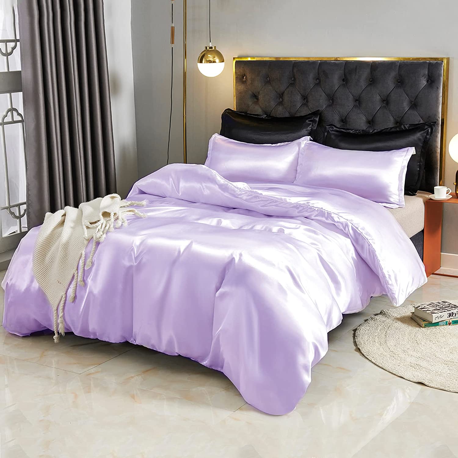 Price:$31.98 Home Satin Duvet Cover Queen Size, 100% Polyester 3pcs Silk Like Comforter Cover, Ultra Soft and Breathable Bedding Set with Zipper Closure & Corner Ties (Purple,Full/Queen) : Home & Kitchen