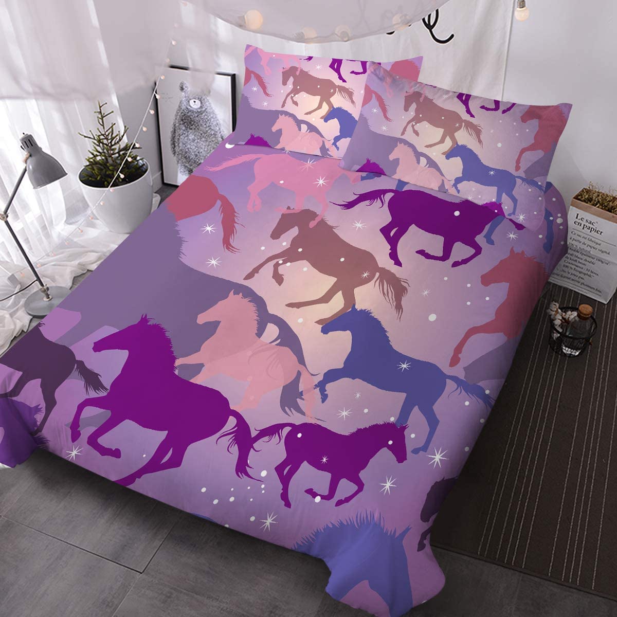 Price:$39.90 Twin Horse Comforter Cover Sets for Girls Pink Purple Horse Bedding Twin Size Bed Teen Cute Horse Duvet Cover Sparkle Stars Bedspreads for Kids Women Boys : Home & Kitchen