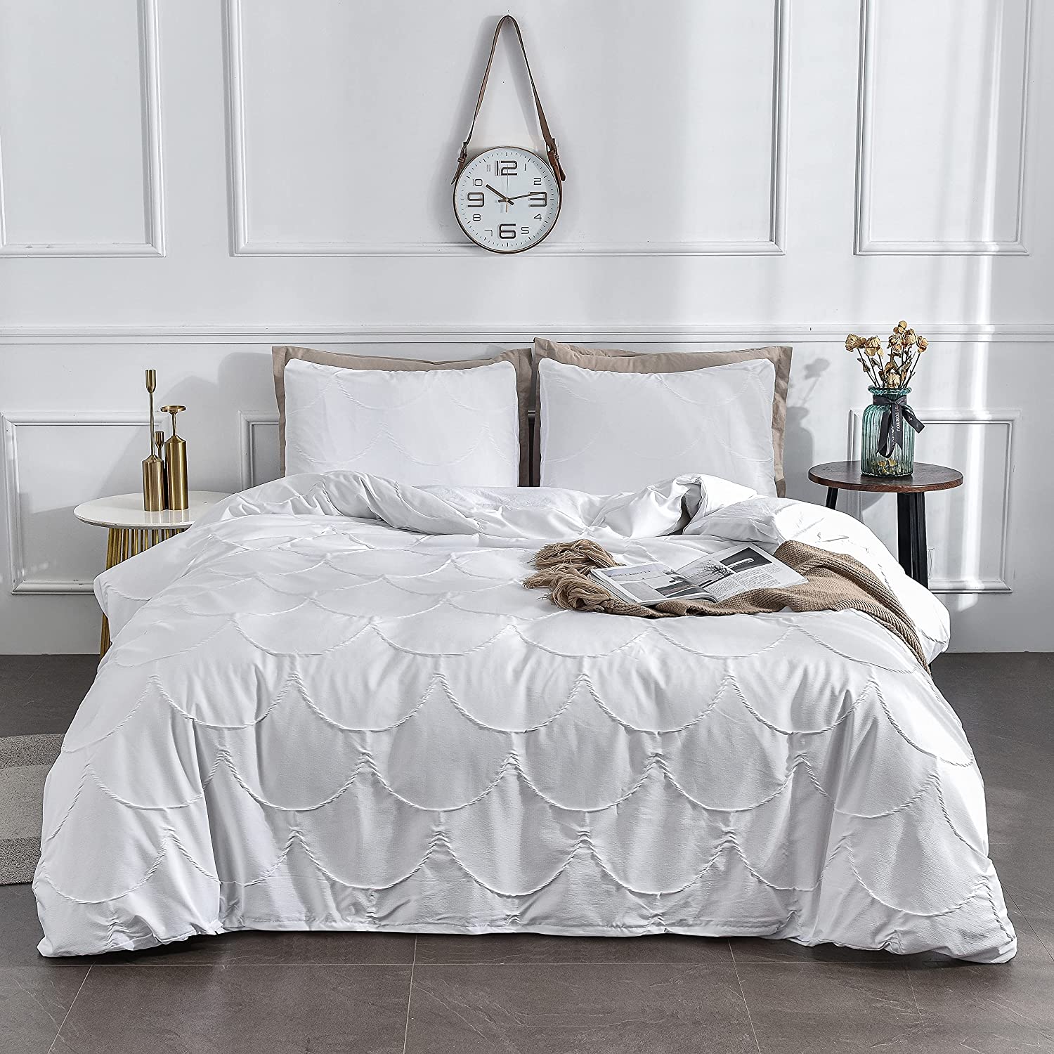 Price:$44.99 White King Duvet Cover Set, Fluffy Duvet Cover King Size, Boho King Bedding Set, 3 Pieces Pintuck Bedding Duvet Covers, 100% Microfiber, with 2 Pillowcases (White, King, 104”x90”) : Home & Kitchen