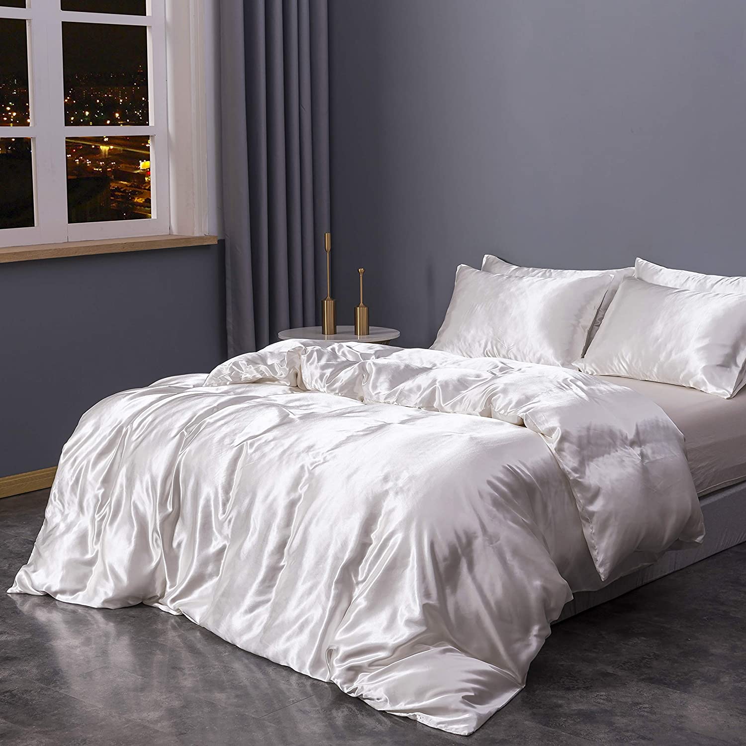 Price:$29.99 Duvet Cover Set Silk Like Twin Full Queen King (Cream, King) (Only Duvet Cover+ Pillow Sham. Comforter or Duvet Not Included) : Home & Kitchen