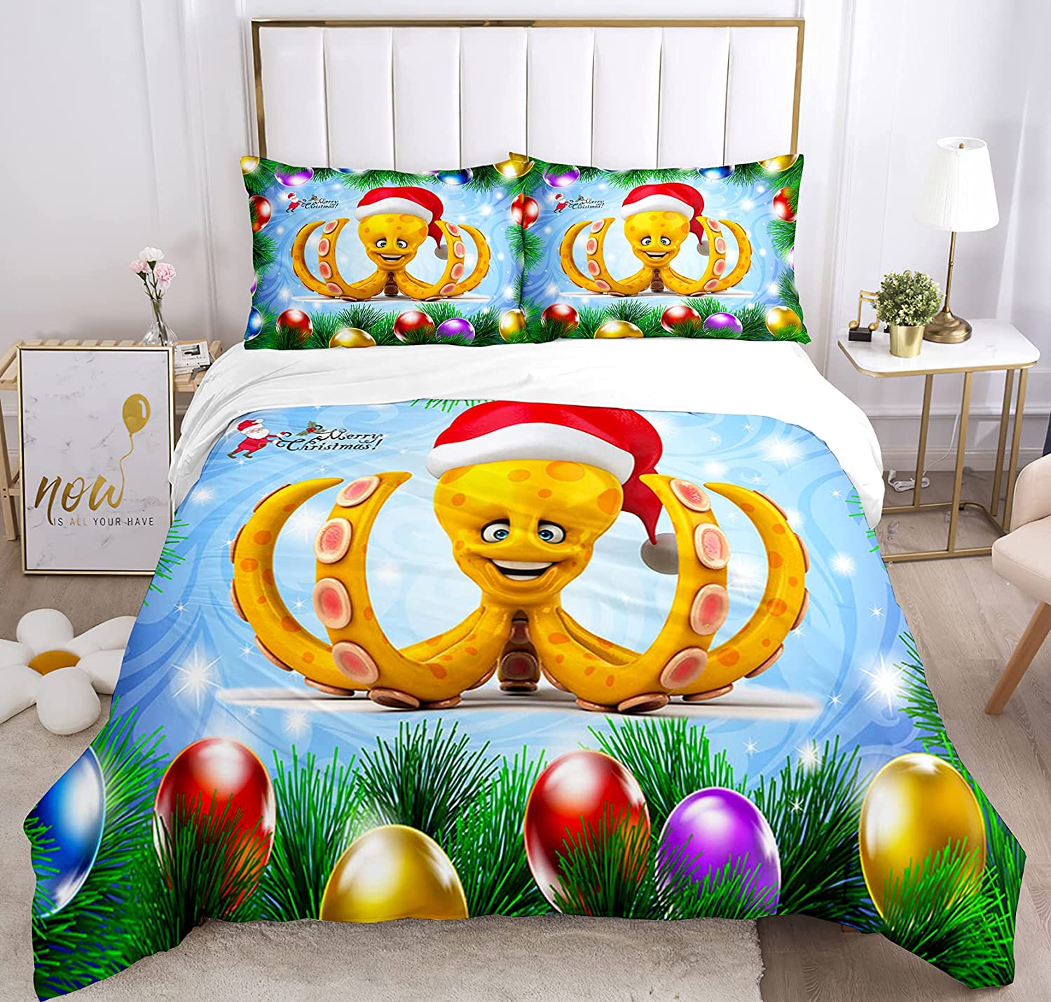 Price:$18.99 Christmas Duvet Cover,Christmas Quilt Sets,Cartoon Children Christmas Theme Octopus Colorful Balloons Comforter Sets Home with Zipper Christmas Pattern Quilt Cover (Twin(68"x86")) : Home & Kitchen