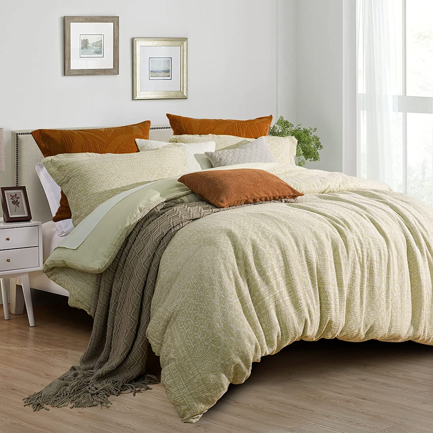 Price:$69.99 Home 100% Cotton Duvet Cover Set King Size, Boho Geometric Bedding Set, Soft and Breathable Comforter Cover Set, 3 PCS, 106'' x 92'', Khaki : Home & Kitchen