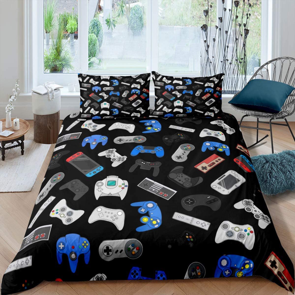 Price:$42.00 Gamer Duvet Cover Set for Kids Boys Toddler Video Game Gaming Comforter Cover Set Black Blue Gamepad Bedding Set Colorful Game Controller Beding with 1 Quilt Cover 2 Pillwocases(Full,3Pcs) : Home & Kitchen