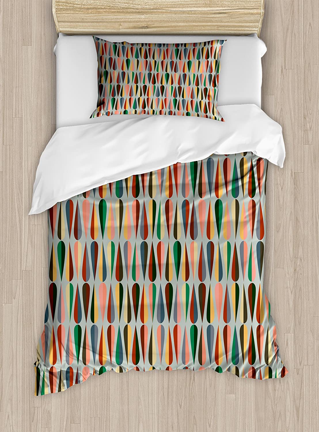 Price:$59.95 Mid Century Duvet Cover Set, Simple 2 Colored Drop Shapes Abstract Symmetrical Grid Greyscale Background, Decorative 2 Piece Bedding Set with 1 Pillow Sham, Twin Size, Pale Blue : Home & Kitchen