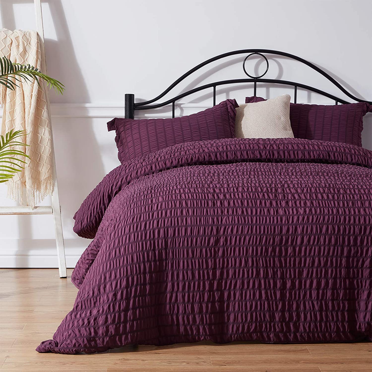 Price:$29.99 Purple Duvet Cover Set King Size Seersucker 100% Washed Microfiber Zipper Closure & Corner Ties : Home & Kitchen