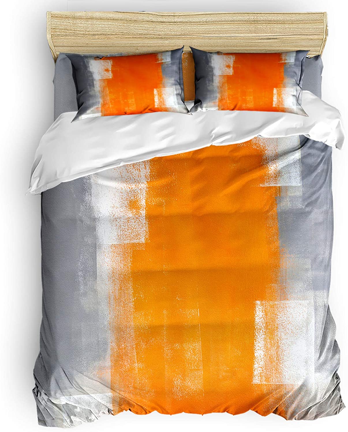 Price:$96.66 Oil Painting Duvet Cover Set of 4, Bedding set with Comforter Cover, Fitted Sheet, and 2 Pillow Shams for Bed Queen Size, Orange White Grey Abstract (LxN210528duvetco4pcSHZF02744SJTCINN) : Home & Kitchen