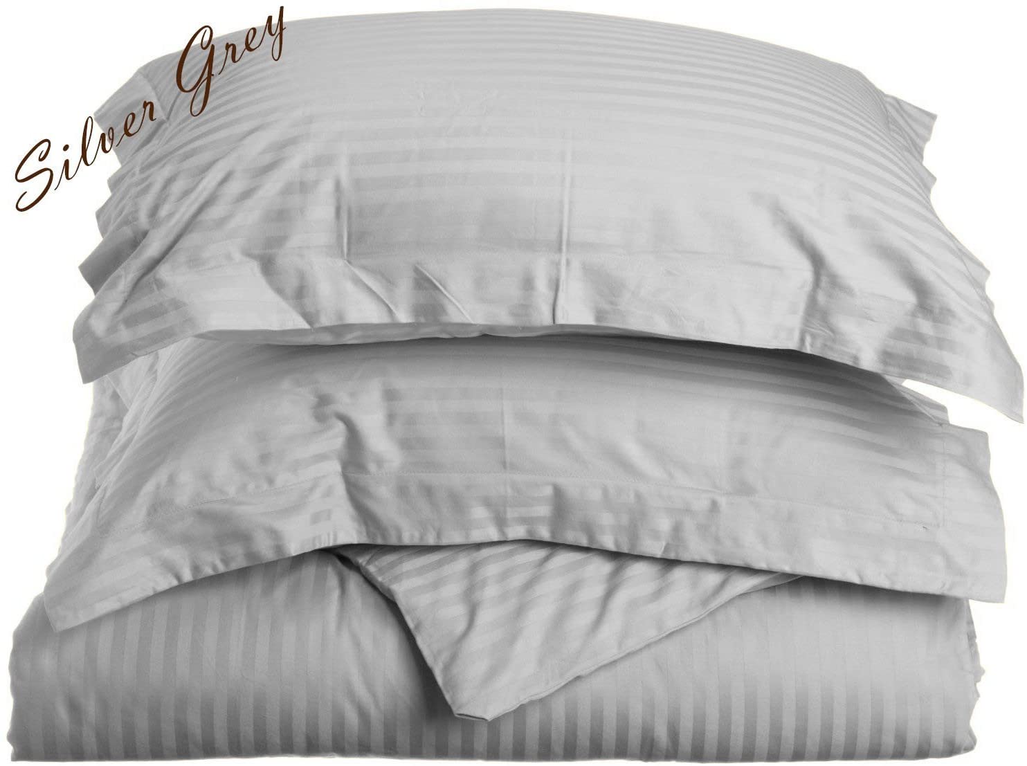 Price:$50.00 Linen Premium Quality Zipper Closure 3-PCs Duvet Cover Set (1 PC Duvet Cover, 2 PCs Pillow Shams) Egyptian Cotton, 400-TC Stripe Pattern - Silver Grey (King/Cal-King Size) : Home & Kitchen