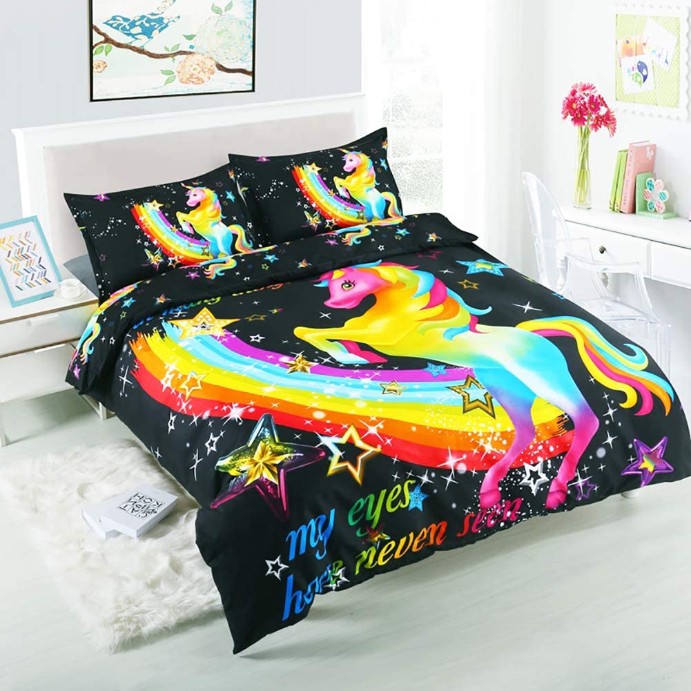 Price:$31.99 Magic Rainbow Unicorn Duvet Cover Set 3PCS Bedding Set for Girls 1PCS Comforter Cover+2 Pillowcases(Without Comforter Insert),Queen Size : Home & Kitchen
