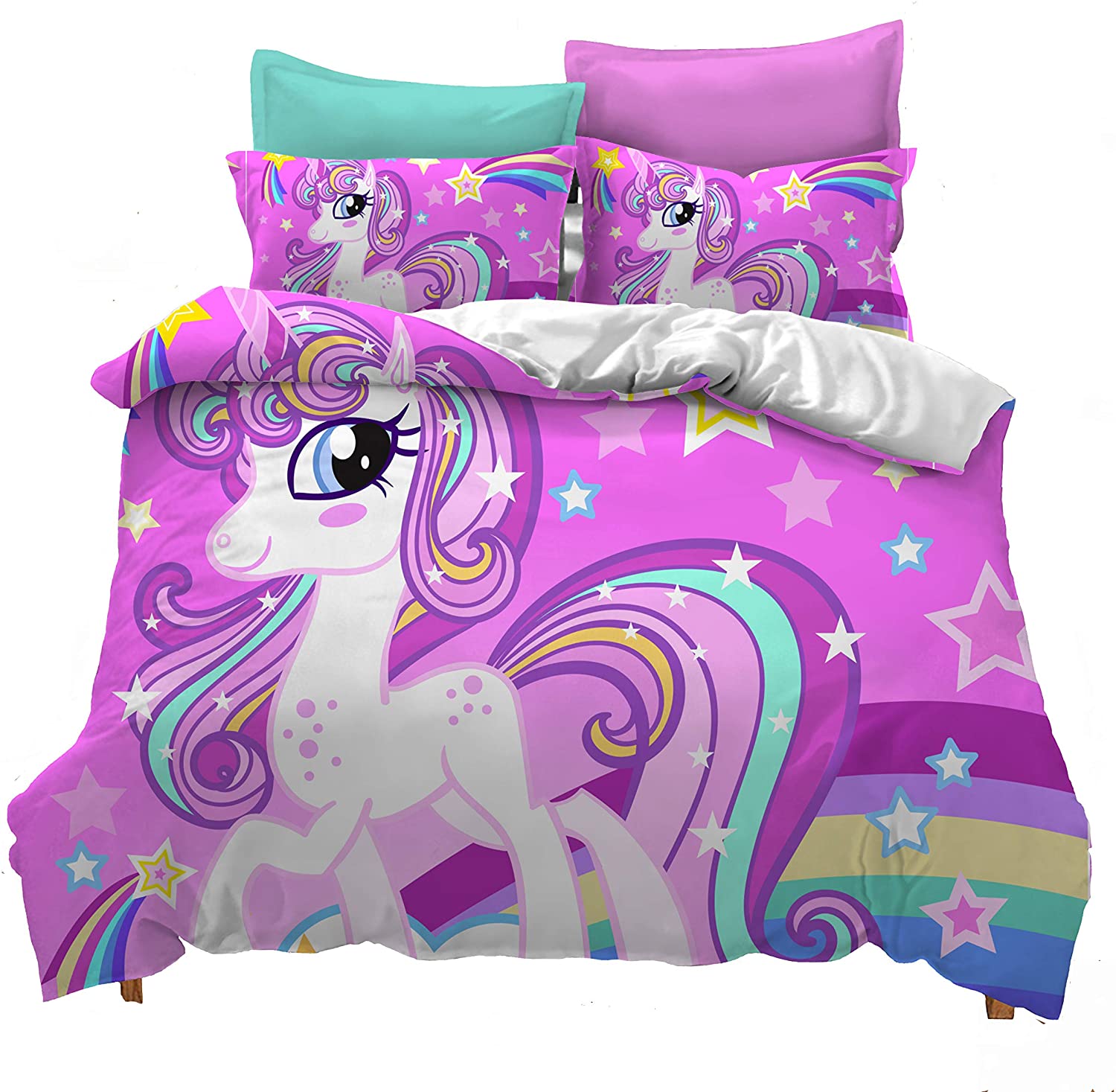 Price:$34.99 Bedding Duvet Cover Sets,Rainbow Meteor Unicorn Kids' Gift Home Bedding Set.Included: Duvet Cover,Pillowcase(no Comforter Inside) (Twin) : Home & Kitchen