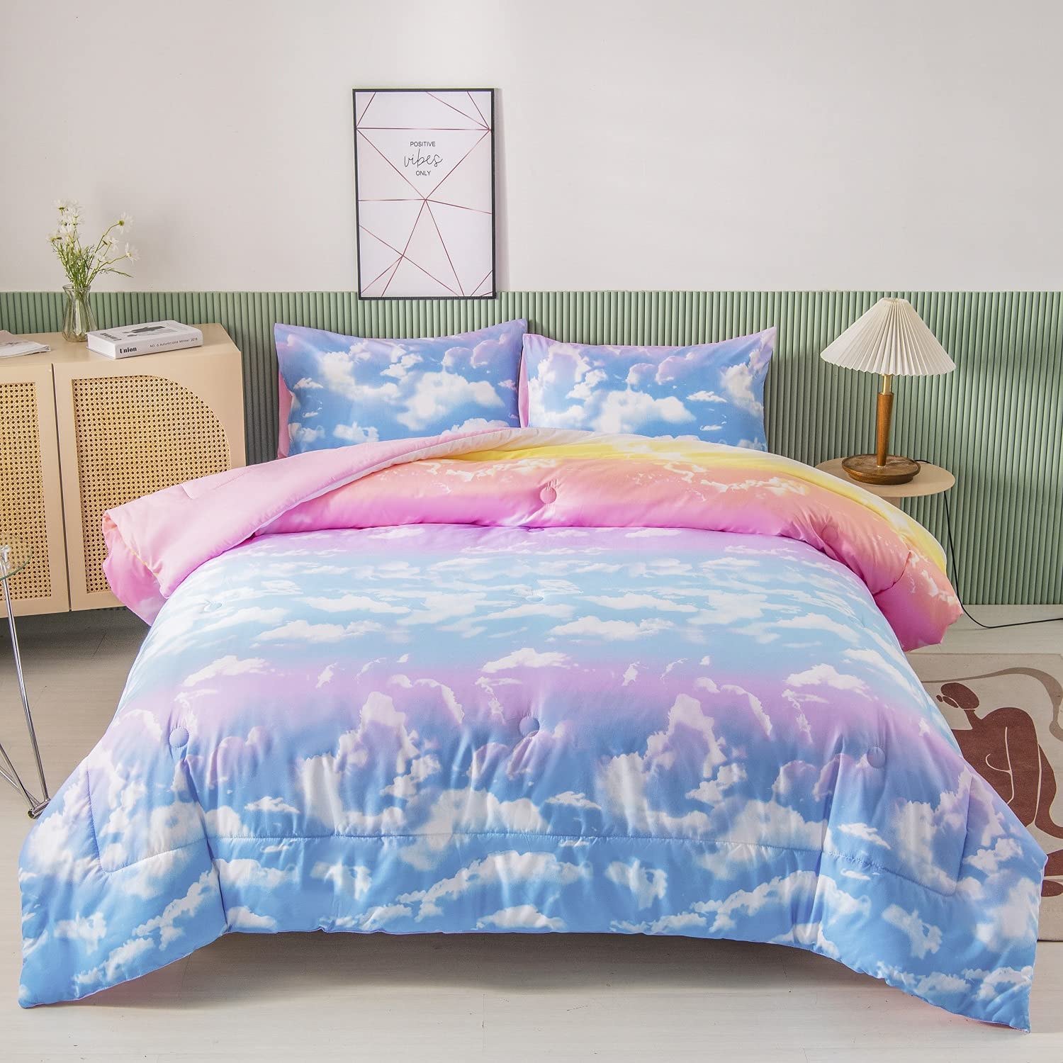 Price:$41.99 Blue Pink Cloud Sky Comforter Set for Girls, All Season Ultra-Soft Gradient Rainbow Cloud Microfiber Comforter Duvet Twin Size : Home & Kitchen