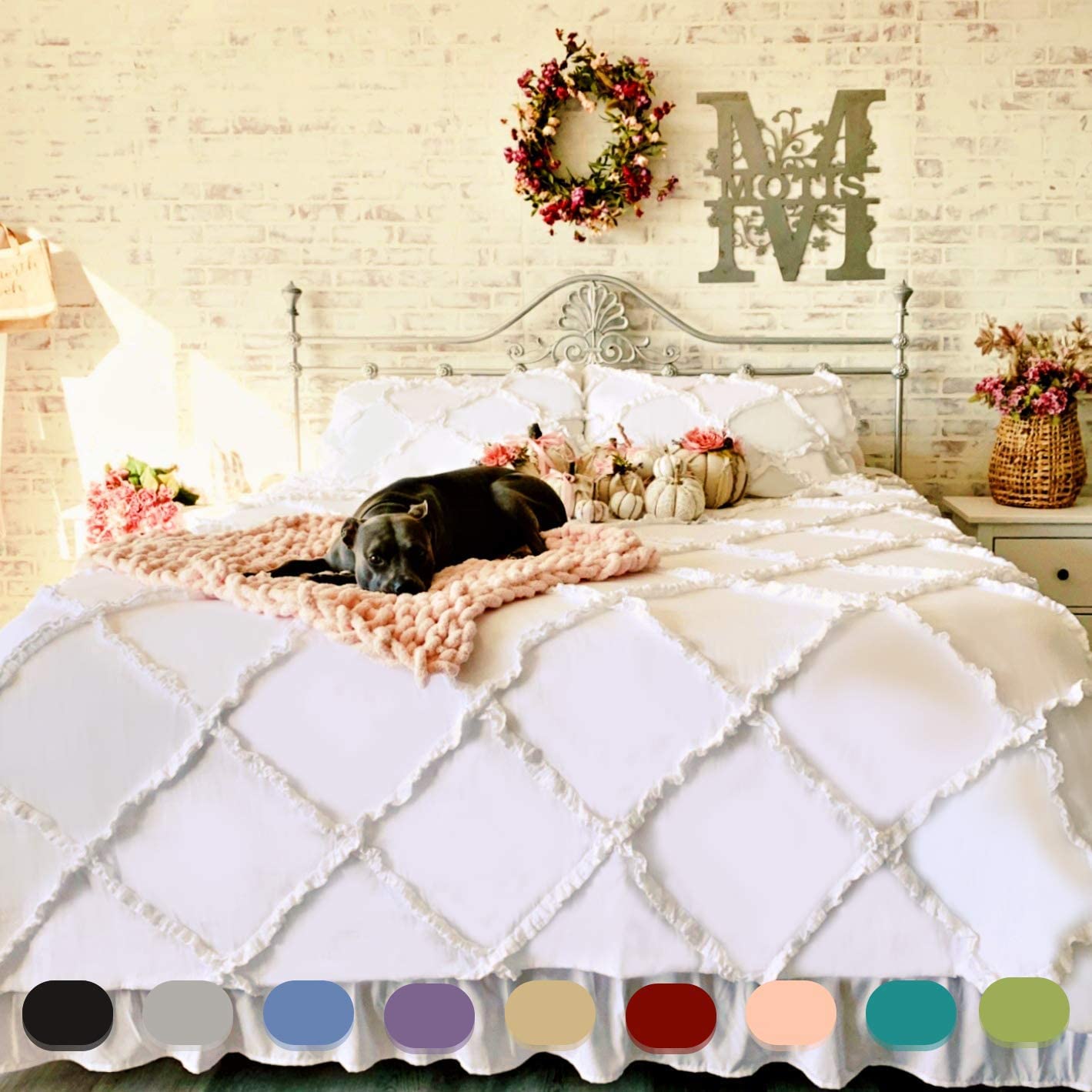 Price:$98.39 Culture 3 Piece Cross Diamond Ruffle Duvet Cover with Zipper & Corner Ties 600 Thread Count 100% Egyptian Cotton Premium Hotel Class Decorative Bedding (California King/King, White) : Home & Kitchen