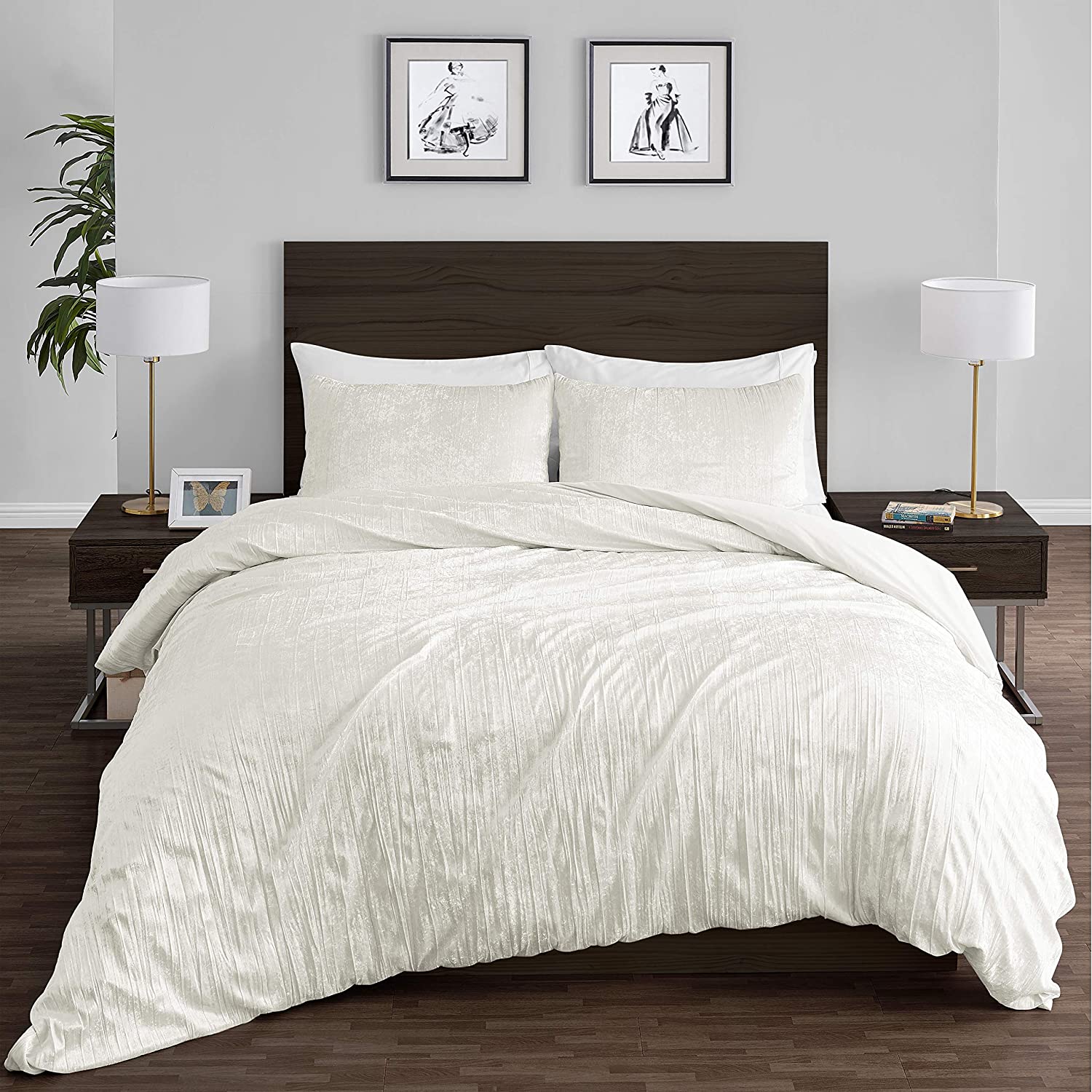Price:$69.99 & Me Crushed Crinkle Velvet White Metallic Crush Boho Chic Textured Glam Duvet Comforter Cover and Sham 3pc Full Queen Size Bedding Set Solid Shiny Luxury Modern Bohemian Teen Bed Bedspread Quilt : Home & Kitchen
