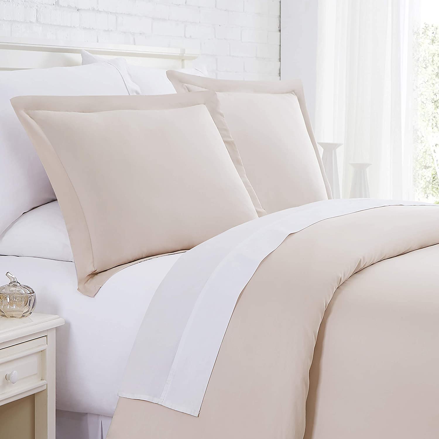Price:$69.99 Fine Living, Inc. 300 Thread-Count, Premium Quality Single-Ply, Long Staple Cotton Sateen Duvet Cover Set, King/California King, Soft Sand : Home & Kitchen