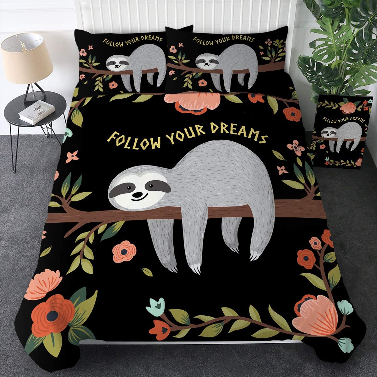 Price:$39.99 Floral Sloth Bedding Cartoon Sloth Duvet Cover Set Flowers Sloth Woodland Animal Comforter Cover Kids Boys Girls Bedding Sets 3 Pieces 1 Duvet Cover 2 Pillowcases (Twin) : Home & Kitchen