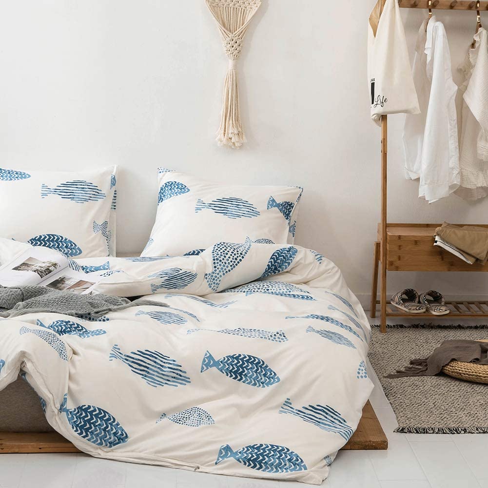 Price:$23.99 Blue Cartoon Fish Duvet Cover, Ocean World Fish Pattern Comforter Cover White Bedding Set for Boys, Girls, Adult Teens Toddlers with Zipper (2 Pieces, Twin) : Home & Kitchen