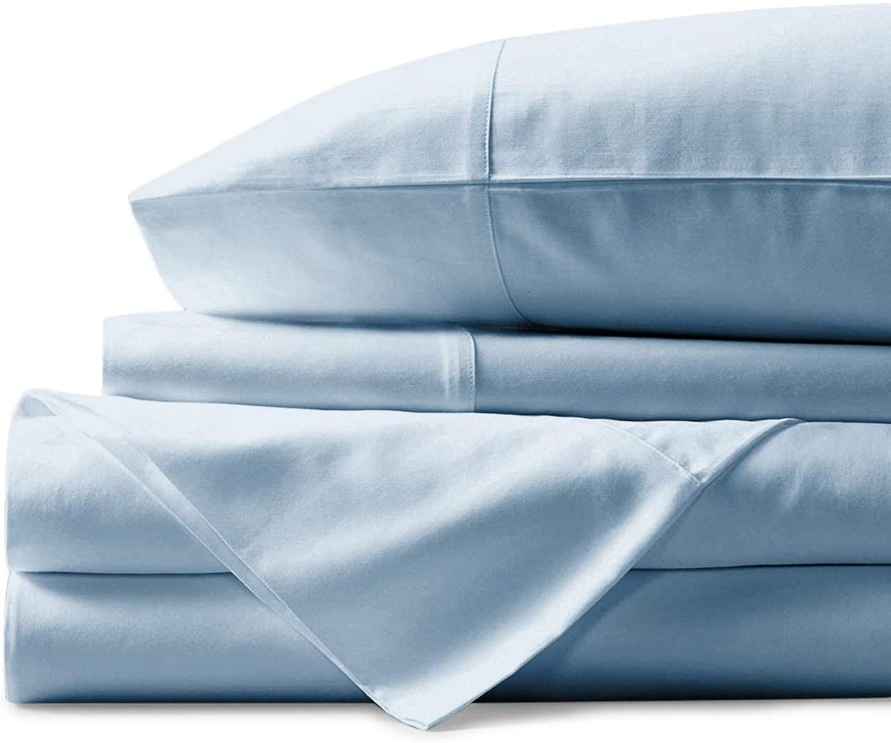Price:$73.99 Linen 800 Thread Count 100% Egyptian Cotton Sheets, Sky Blue Queen Sheets Set, Long Staple Cotton, Sateen Weave for Soft and Silky Feel, Fits Mattress Upto 18'' DEEP Pocket : Home & Kitchen