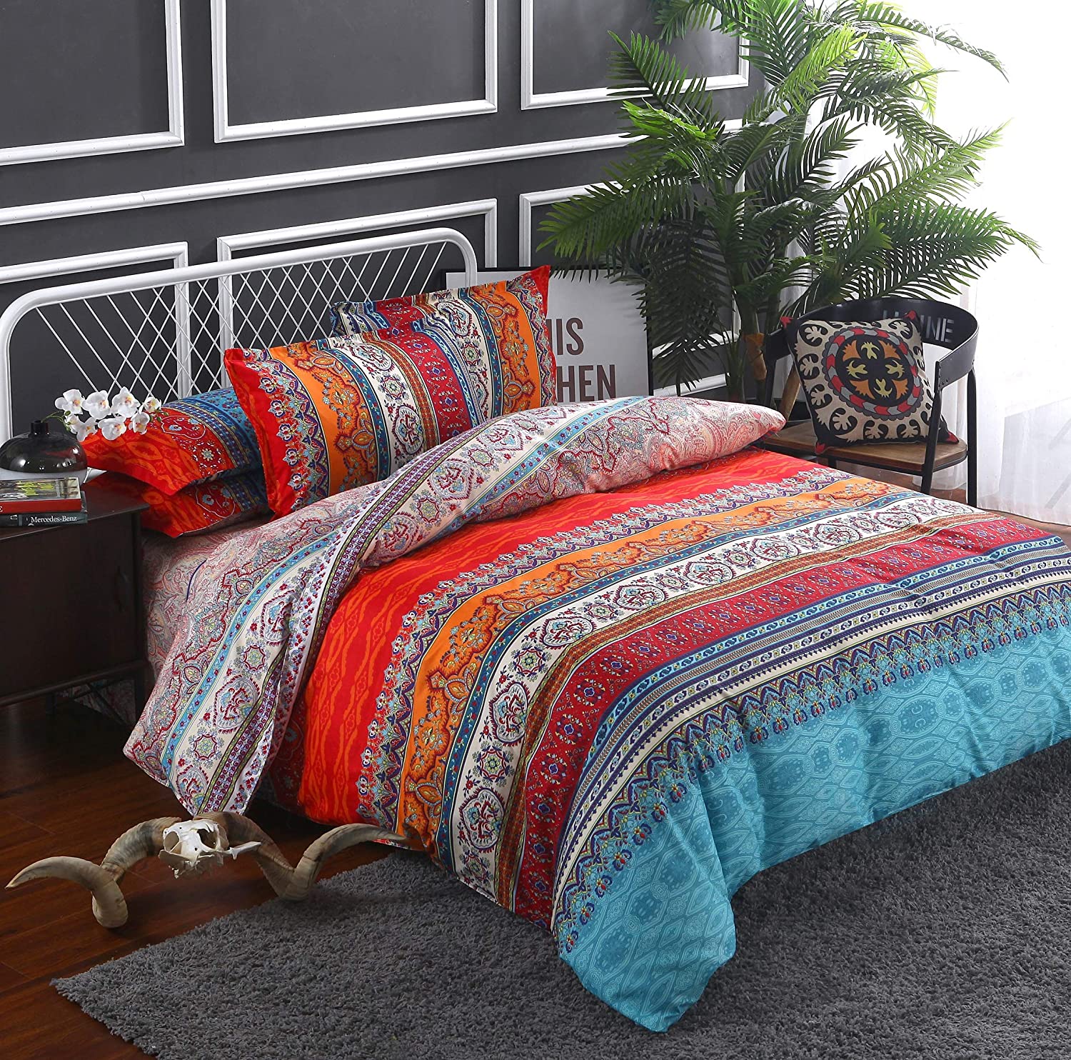 Price:$32.90 Piece Duvet Cover Set King Bohemian Bedding Set Watercolor Printed Comforter Cover Soft Brushed Microfiber 1 Piece Duvet Cover With Zipper Closure 2 Pieces Pillow Shames for men women,099 King : Home & Kitchen