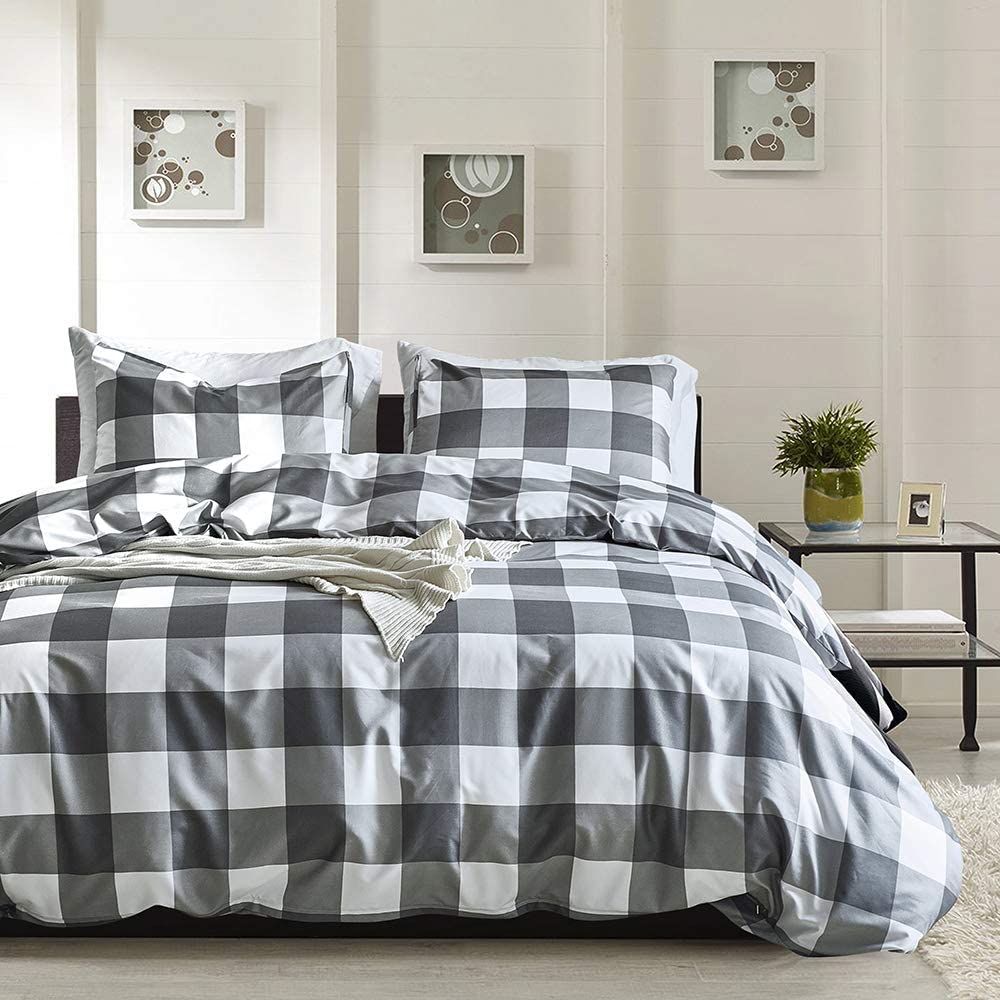 Price:$38.88 Grey Buffalo Check Bedding Sets Buffalo Plaid Duvet Cover Sets 3 Pieces Queen Size : Home & Kitchen
