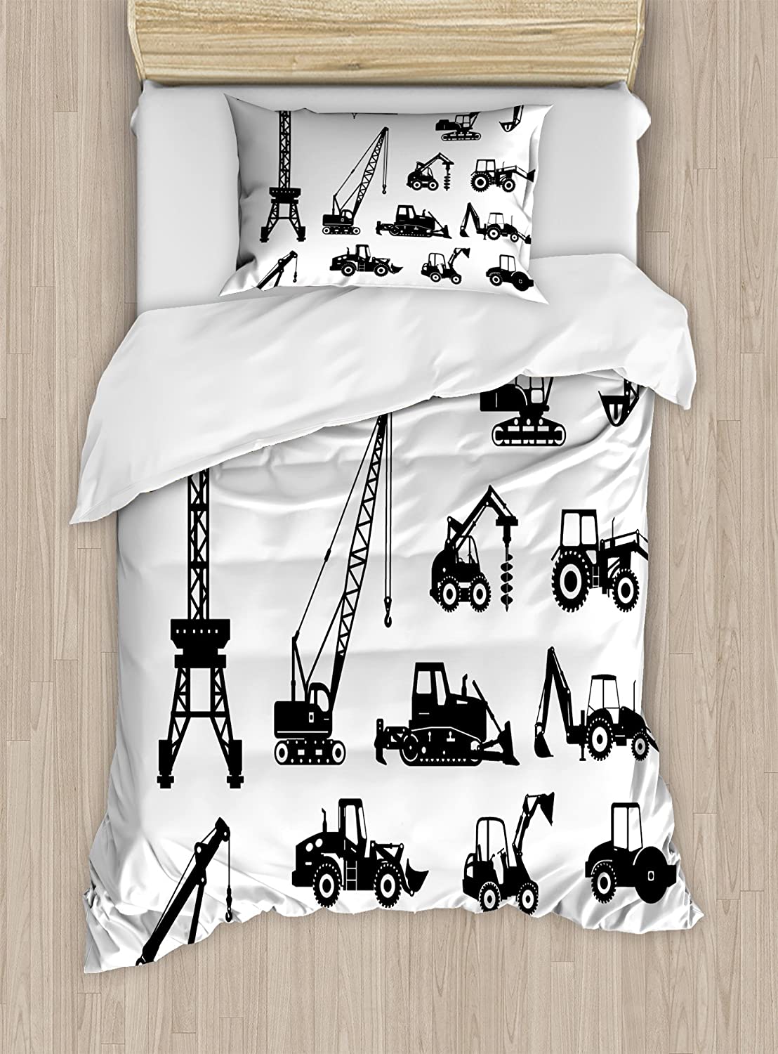 Price:$59.95 Construction Duvet Cover Set, Black Silhouettes Concrete Mixer Machines Industrial Set Trucks Tractors, Decorative 2 Piece Bedding Set with 1 Pillow Sham, Twin Size, White and Black : Home & Kitchen
